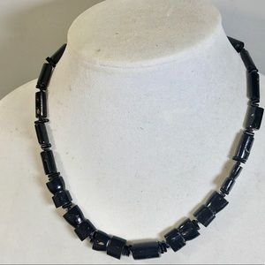 19” shiny black beaded necklace